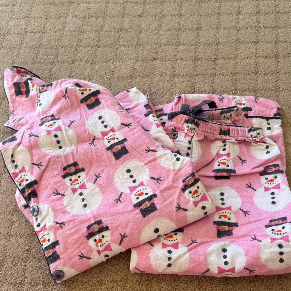 PJ Salvage Pink Flannel Snowman Pajama Set